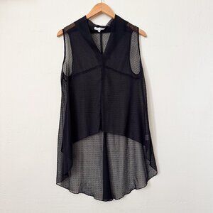 Sheer Sleeveless High-Low Hem Blouse Black Med